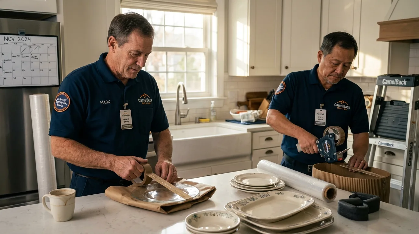 Professional crew packing kitchen dishware in Panora, IA